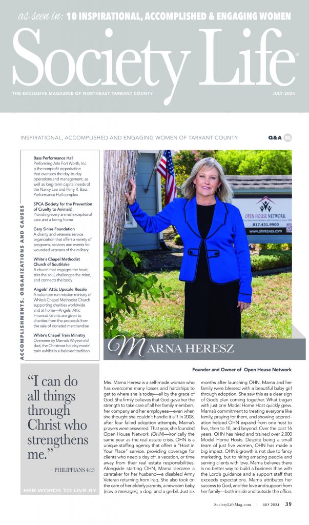 Society Life Magazine as one of the most Inspirational, Accomplished and Engaging Women of Tarrant County